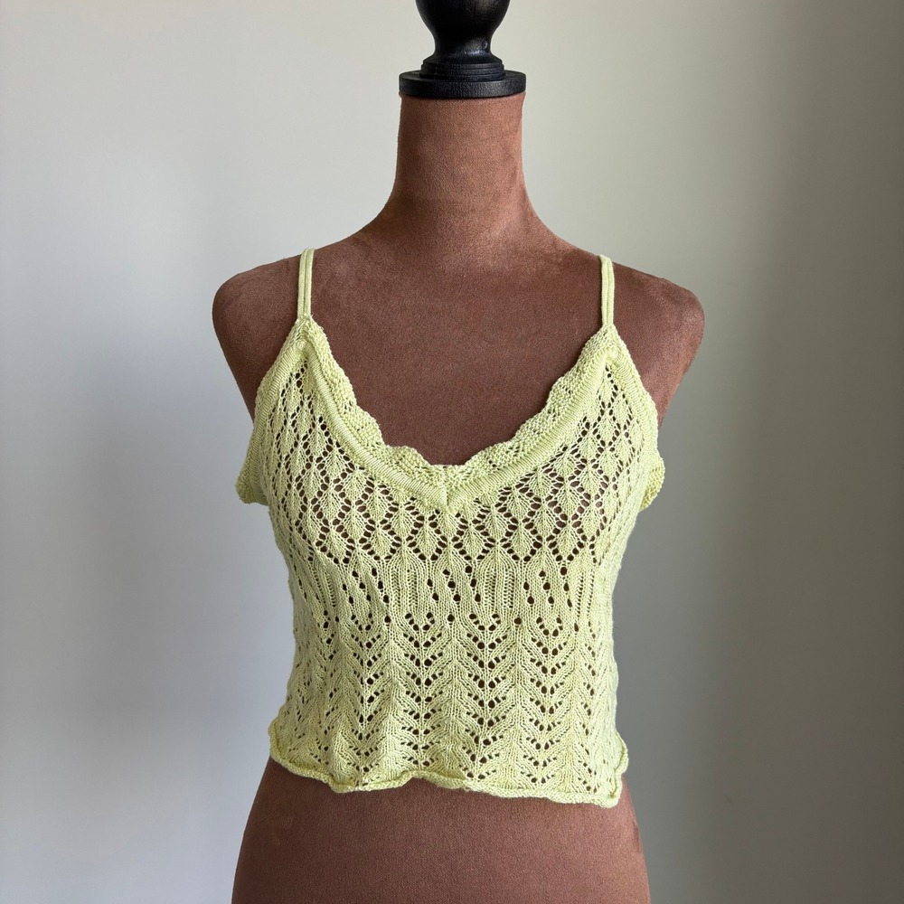 American Threads Green Crochet Crop Top Tank‎ Adjustable Straps Y2K Small Medium